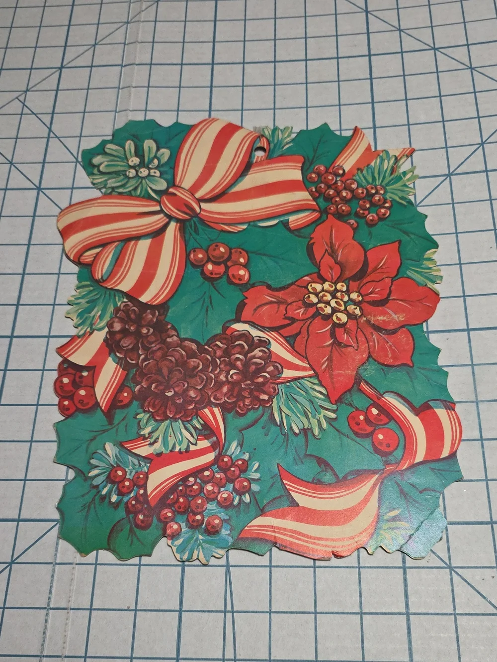 Holiday Poinsettia and Ribbon Party Die Cut - Green & Red, VTG, 10.5